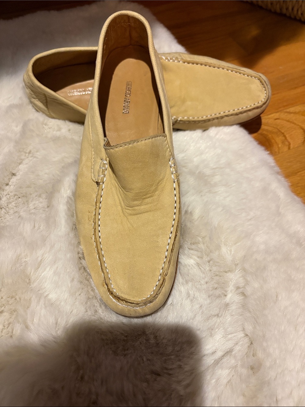Giorgio Armani Beige Suede Slip-On Loafers